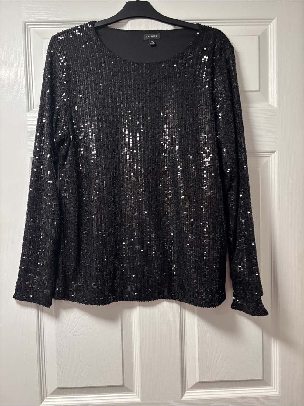 Talbots Black Sequin Long-Sleeve Crewneck Top